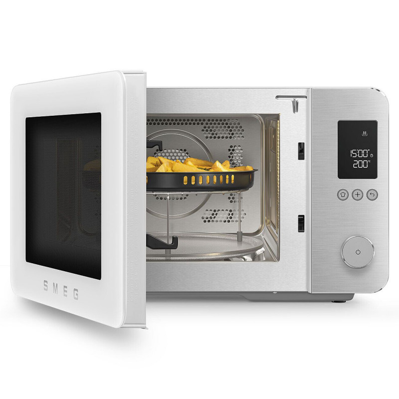 Комбинирана микровълнова фурна с горещ въздух SMEG Collezione MOC02WHMEU, 900W, 27 л, 25 програми, Плавно затваряне, Индивидуални настройки, Бял мат