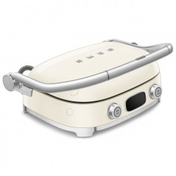 Многофункционален грил SMEG 50's Style MGF01CREU, 2100W, 60-230°C, 3 програми, Керамично покритие, Тава за отцеждане, Звуков сигнал, Таймер, Крем