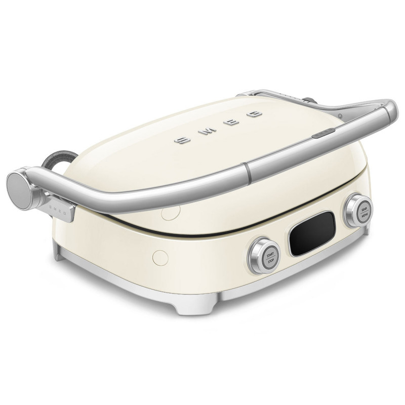 Многофункционален грил SMEG 50's Style MGF01CREU, 2100W, 60-230°C, 3 програми, Керамично покритие, Тава за отцеждане, Звуков сигнал, Таймер, Крем