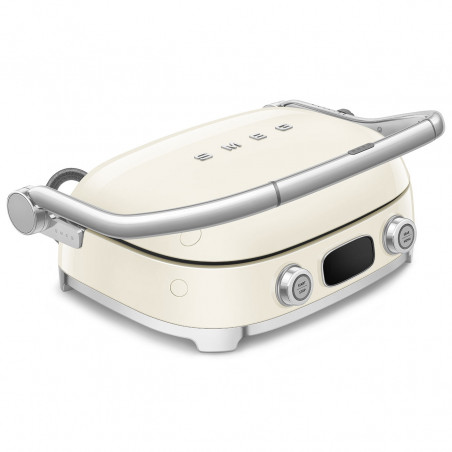 Многофункционален грил SMEG 50's Style MGF01CREU, 2100W, 60-230°C, 3 програми, Керамично покритие, Тава за отцеждане, Звуков сигнал, Таймер, Крем
