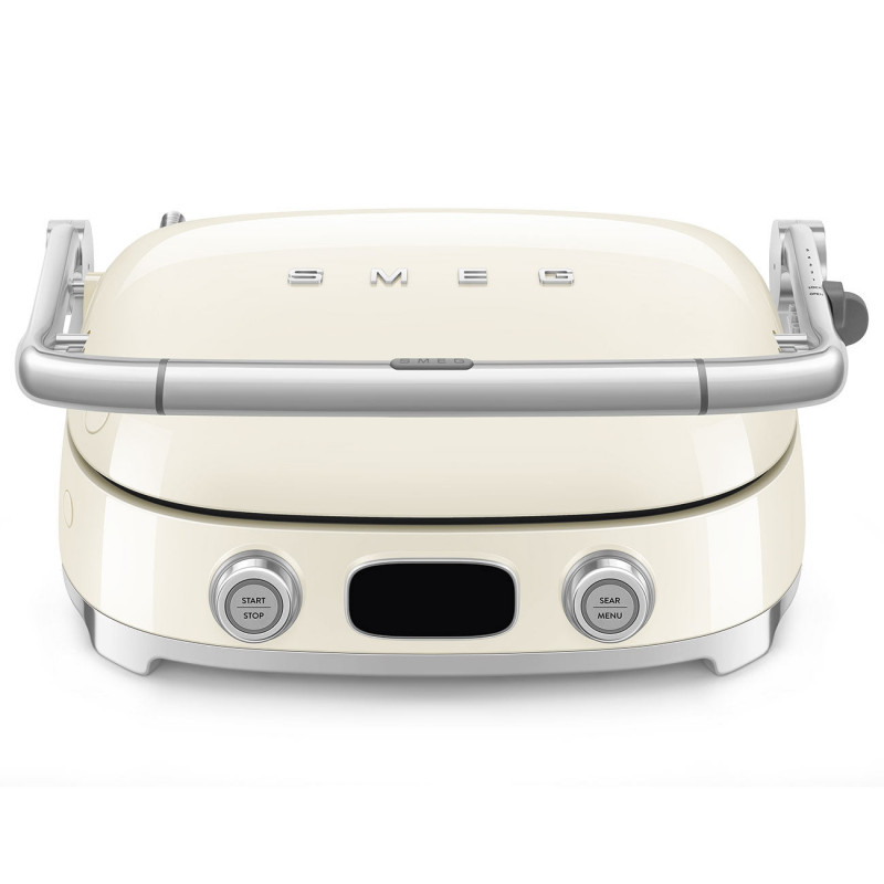 Многофункционален грил SMEG 50's Style MGF01CREU, 2100W, 60-230°C, 3 програми, Керамично покритие, Тава за отцеждане, Звуков сигнал, Таймер, Крем