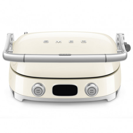 Многофункционален грил SMEG 50's Style MGF01CREU, 2100W, 60-230°C, 3 програми, Керамично покритие, Тава за отцеждане, Звуков сигнал, Таймер, Крем