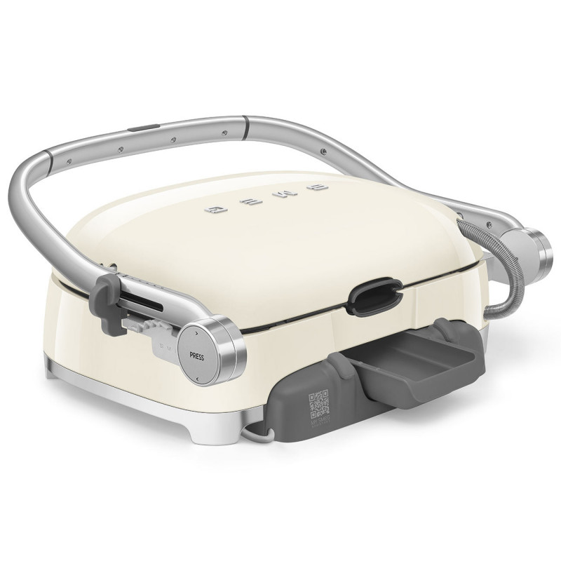 Многофункционален грил SMEG 50's Style MGF01CREU, 2100W, 60-230°C, 3 програми, Керамично покритие, Тава за отцеждане, Звуков сигнал, Таймер, Крем