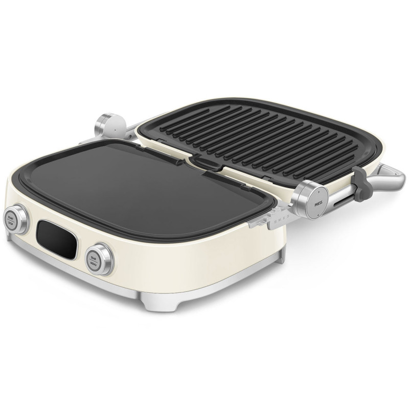 Многофункционален грил SMEG 50's Style MGF01CREU, 2100W, 60-230°C, 3 програми, Керамично покритие, Тава за отцеждане, Звуков сигнал, Таймер, Крем