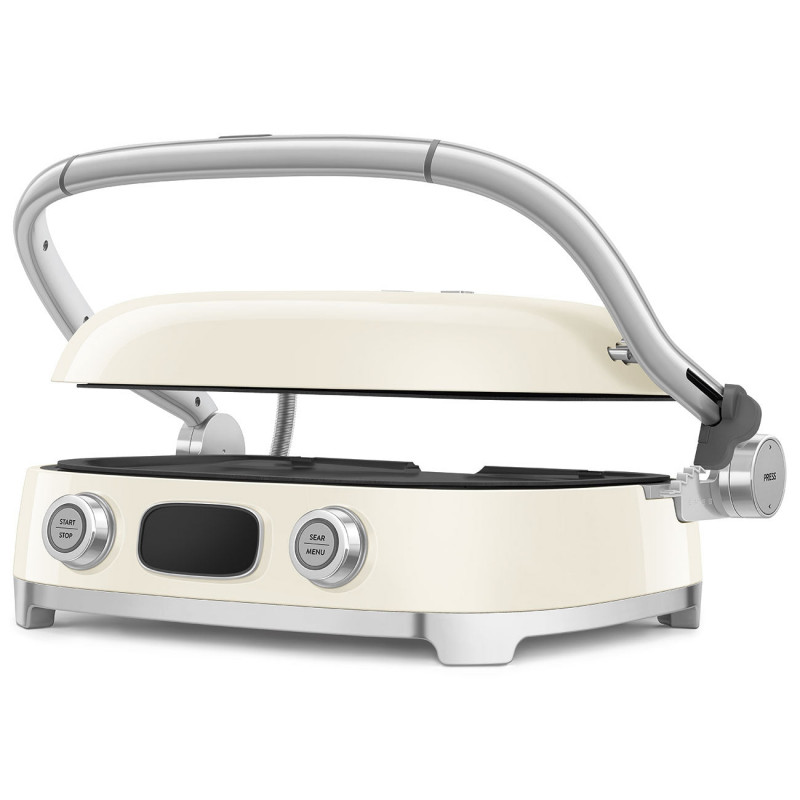 Многофункционален грил SMEG 50's Style MGF01CREU, 2100W, 60-230°C, 3 програми, Керамично покритие, Тава за отцеждане, Звуков сигнал, Таймер, Крем