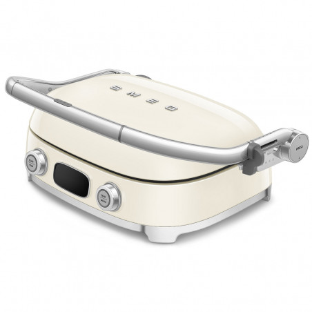 Многофункционален грил SMEG 50's Style MGF01CREU, 2100W, 60-230°C, 3 програми, Керамично покритие, Тава за отцеждане, Звуков сигнал, Таймер, Крем