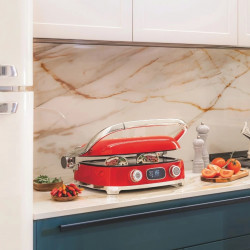 Многофункционален грил SMEG 50's Style MGF01RDEU, 2100W, 60-230°C, 3 програми, Керамично покритие, Тава за отцеждане, Звуков сигнал, Таймер, Червен