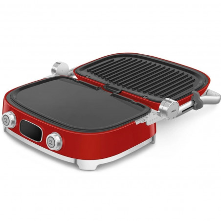 Многофункционален грил SMEG 50's Style MGF01RDEU, 2100W, 60-230°C, 3 програми, Керамично покритие, Тава за отцеждане, Звуков сигнал, Таймер, Червен