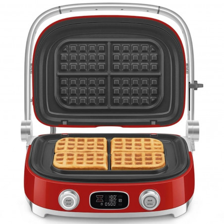 Многофункционален грил SMEG 50's Style MGF01RDEU, 2100W, 60-230°C, 3 програми, Керамично покритие, Тава за отцеждане, Звуков сигнал, Таймер, Червен