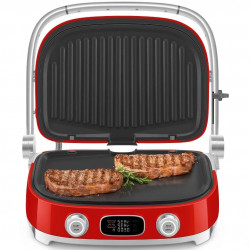 Многофункционален грил SMEG 50's Style MGF01RDEU, 2100W, 60-230°C, 3 програми, Керамично покритие, Тава за отцеждане, Звуков сигнал, Таймер, Червен