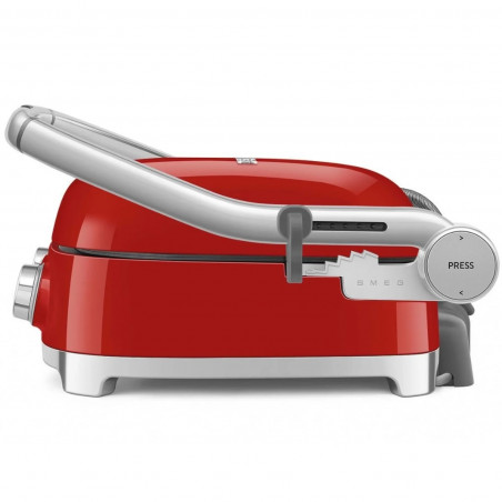 Многофункционален грил SMEG 50's Style MGF01RDEU, 2100W, 60-230°C, 3 програми, Керамично покритие, Тава за отцеждане, Звуков сигнал, Таймер, Червен
