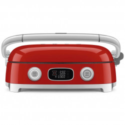 Многофункционален грил SMEG 50's Style MGF01RDEU, 2100W, 60-230°C, 3 програми, Керамично покритие, Тава за отцеждане, Звуков сигнал, Таймер, Червен