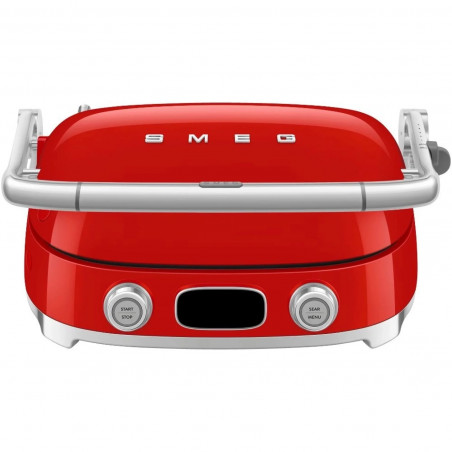Многофункционален грил SMEG 50's Style MGF01RDEU, 2100W, 60-230°C, 3 програми, Керамично покритие, Тава за отцеждане, Звуков сигнал, Таймер, Червен