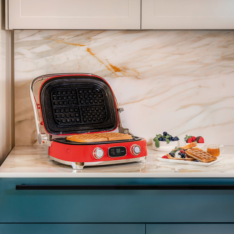 Многофункционален грил SMEG 50's Style MGF01RDEU, 2100W, 60-230°C, 3 програми, Керамично покритие, Тава за отцеждане, Звуков сигнал, Таймер, Червен