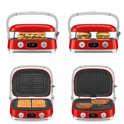 Многофункционален грил SMEG 50's Style MGF01RDEU, 2100W, 60-230°C, 3 програми, Керамично покритие, Тава за отцеждане, Звуков сигнал, Таймер, Червен