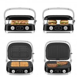 Многофункционален грил SMEG 50's Style MGF01BLEU, 2100W, 60-230°C, 3 програми, Керамично покритие, Тава за отцеждане, Звуков сигнал, Таймер, Черен
