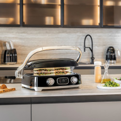 Многофункционален грил SMEG 50's Style MGF01BLEU, 2100W, 60-230°C, 3 програми, Керамично покритие, Тава за отцеждане, Звуков сигнал, Таймер, Черен