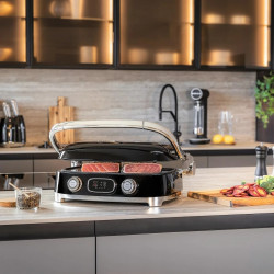 Многофункционален грил SMEG 50's Style MGF01BLEU, 2100W, 60-230°C, 3 програми, Керамично покритие, Тава за отцеждане, Звуков сигнал, Таймер, Черен