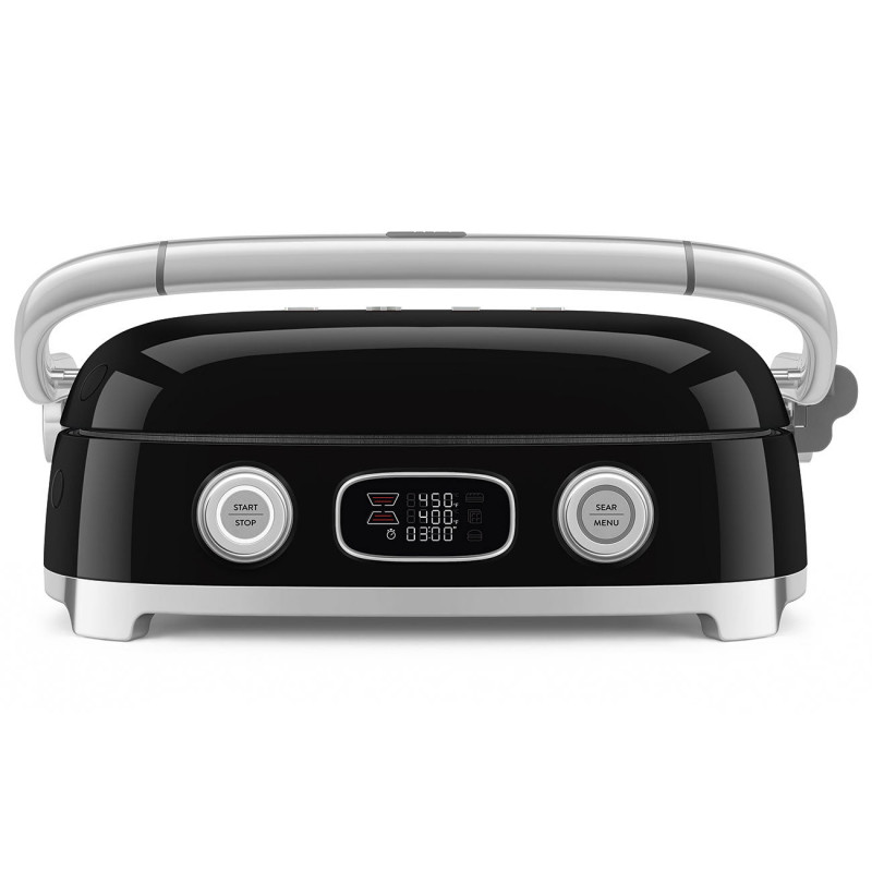 Многофункционален грил SMEG 50's Style MGF01BLEU, 2100W, 60-230°C, 3 програми, Керамично покритие, Тава за отцеждане, Звуков сигнал, Таймер, Черен
