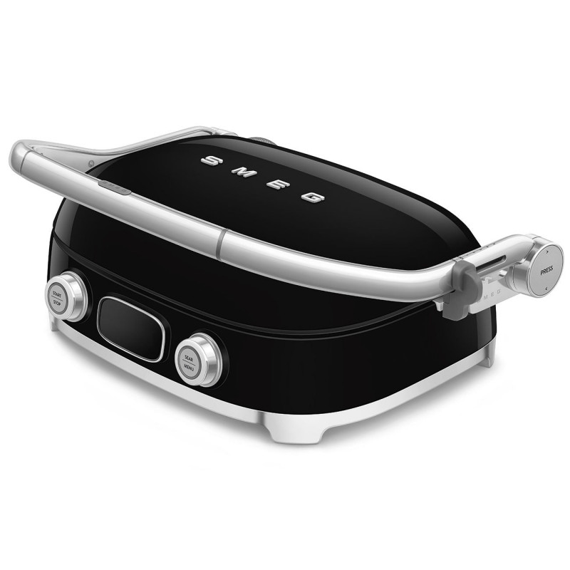 Многофункционален грил SMEG 50's Style MGF01BLEU, 2100W, 60-230°C, 3 програми, Керамично покритие, Тава за отцеждане, Звуков сигнал, Таймер, Черен
