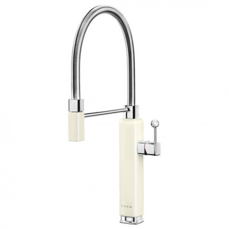 Полупрофесионален смесител за вода Smeg MDF50CR, 5 bar, Подвижна слушалка, Въртящ се на 360° чучур, Крема