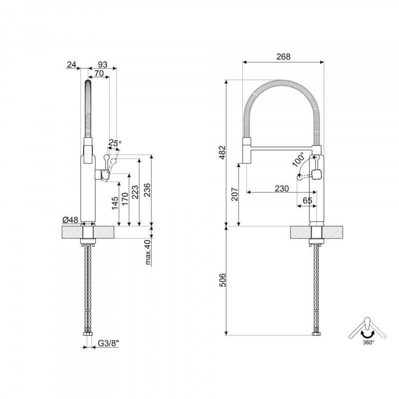 Полупрофесионален смесител за вода Smeg MDF50PG, 5 bar, Подвижна слушалка, Въртящ се на 360° чучур, Пастелно зелен