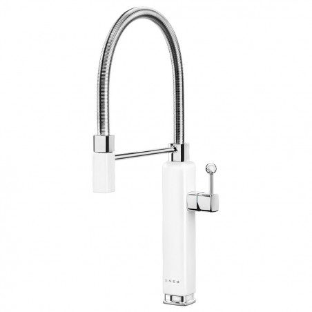 Полупрофесионален смесител за вода Smeg MDF50WH, 5 bar, Подвижна слушалка, Въртящ се на 360° чучур, Бял