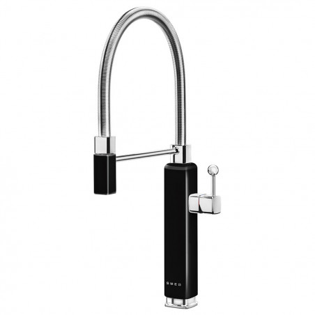 Полупрофесионален смесител за вода Smeg MDF50BL, 5 bar, Подвижна слушалка, Въртящ се на 360° чучур, Черен