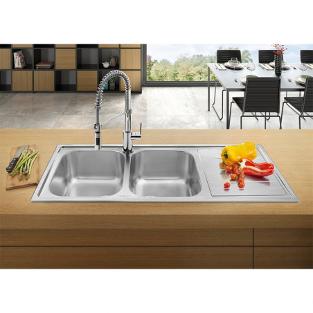 Полупрофесионален смесител за вода Smeg MDF50PB, 5 bar, Подвижна слушалка, Въртящ се на 360° чучур, Пастелно син