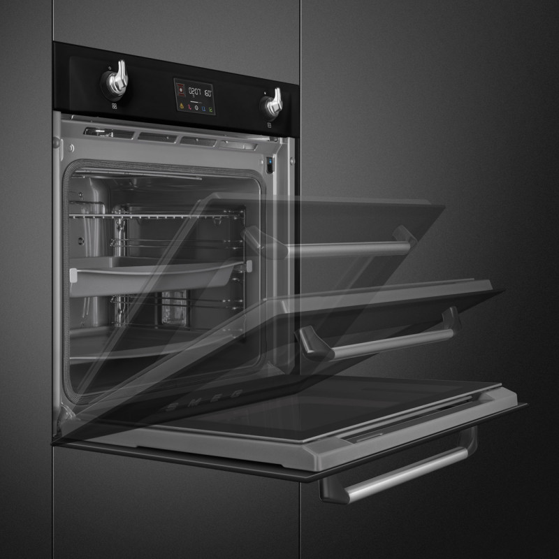 Фурна за вграждане Smeg SOP6902S2PN, 3000W, 68 л, Клас A++, 12 функции и 5 нива на готвене, Готвене чрез Комбинирана пара, Самопочистване, Таймер, 30-280C, Черен