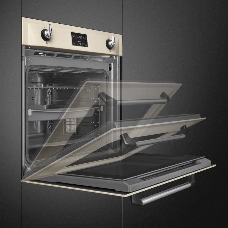 Фурна за вграждане Smeg SOP6902S2PP, 3000W, 68 л, Клас A++, 12 функции и 5 нива на готвене, Готвене чрез Комбинирана пара, Самопочистване, Таймер, 30-280C, Крема