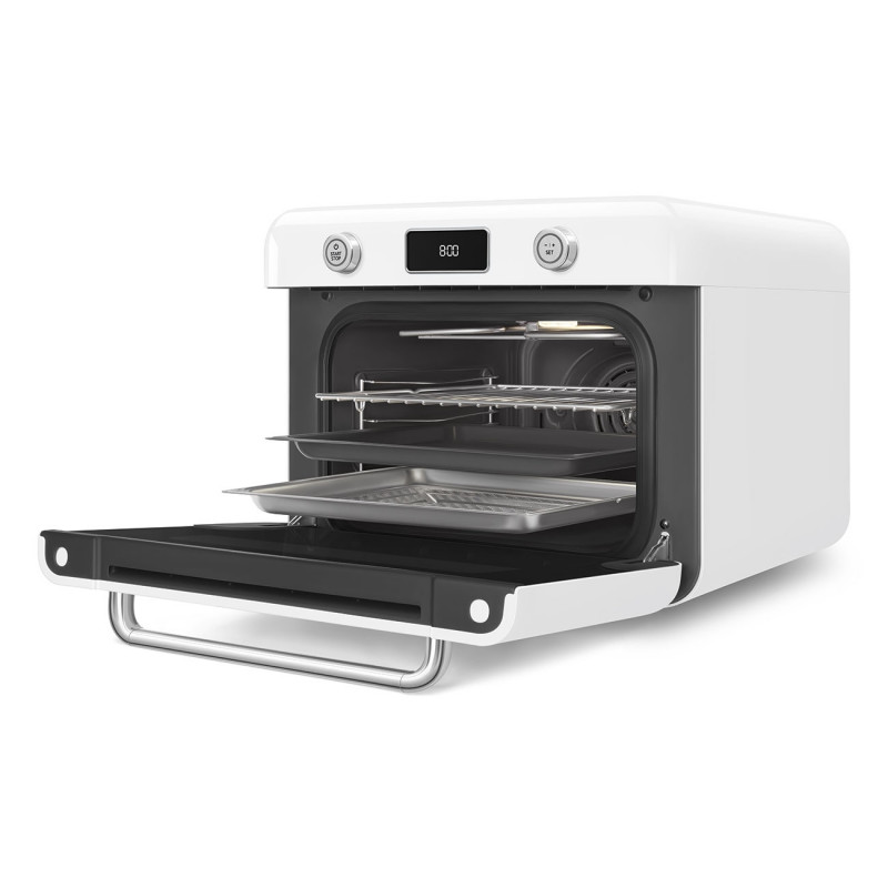 Мини фурна с комбинирана пара Smeg COF01WHEU, 1800 W, 10 функции, LCD дисплей, 40-230C, Бяла
