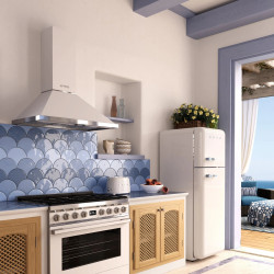 Абсорбатор SMEG Portofino KPF9WH, 275W, А+, 781 м3/ч, 3 скорости, 3 филтъра, Антивъзвръщателен клапан, Инокс, LED, Бял