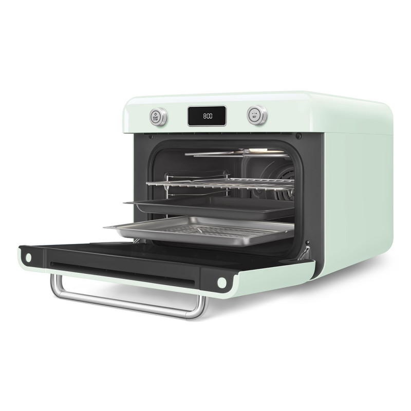 Мини фурна с комбинирана пара Smeg COF01PGEU, 1800 W, 10 функции, LCD дисплей, 40-230C, Пастелно зелена