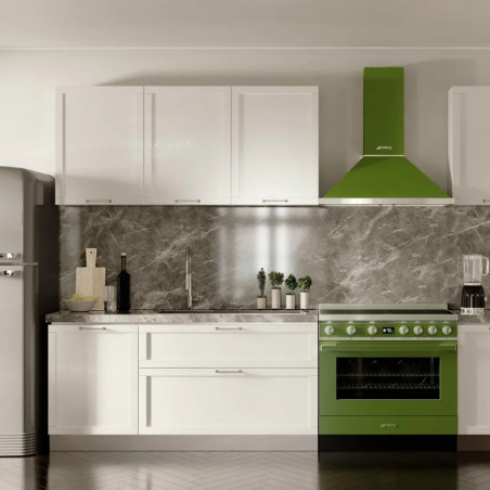 Абсорбатор SMEG Portofino KPF9OG, 275W, А+, 781 м3/ч, 3 скорости, 3 филтъра, Антивъзвръщателен клапан, Инокс, LED, Зелен