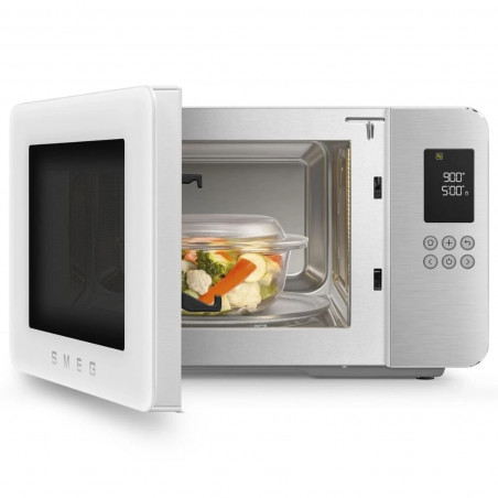 Микровълнова фурна с грил 4в1 SMEG Collezione MOC01WHMEU, 1900W, 29 л, 18 програми, Плавно затваряне, Звуков сигнал, LCD, Бял мат