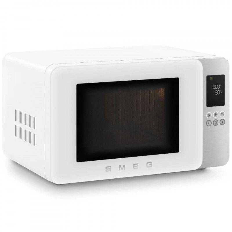 Микровълнова фурна с грил 4в1 SMEG Collezione MOC01WHMEU, 1900W, 29 л, 18 програми, Плавно затваряне, Звуков сигнал, LCD, Бял мат
