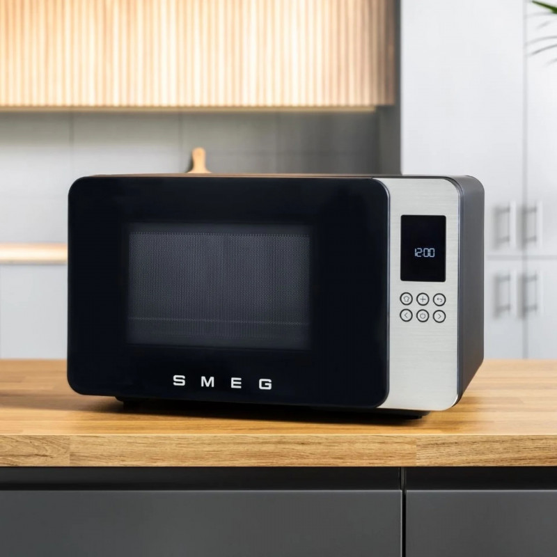 Микровълнова фурна с грил 4в1 SMEG Collezione MOC01BLMEU, 1900W, 29 л, 18 програми, Плавно затваряне, Звуков сигнал, LCD, Черен мат