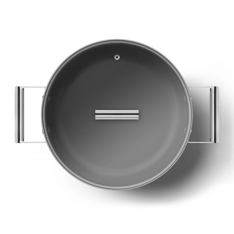 Плитка тенджера с капак Smeg CKFD2811RDM, 28 см, 3.7 л, Незалепващо покритие с 3 слоя, Фурна до 250C, Без PFAS, Индукция, Червен