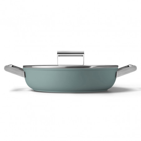 Плитка тенджера с капак Smeg DPF2812EGM, 28 см, 4.3 л, Керамично незалепващо покритие, Фурна до 250C, Без PFAS, Индукция, Изумрудено зелен