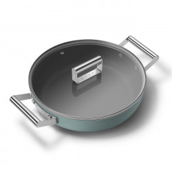 Плитка тенджера с капак Smeg DPF2812EGM, 28 см, 4.3 л, Керамично незалепващо покритие, Фурна до 250C, Без PFAS, Индукция, Изумрудено зелен