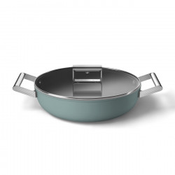 Плитка тенджера с капак Smeg DPF2812EGM, 28 см, 4.3 л, Керамично незалепващо покритие, Фурна до 250C, Без PFAS, Индукция, Изумрудено зелен
