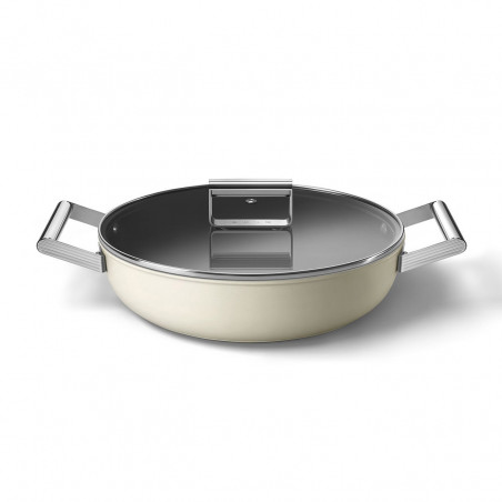 Плитка тенджера с капак Smeg DPF2812CRM, 28 см, 4.3 л, Керамично незалепващо покритие, Фурна до 250C, Без PFAS, Индукция, Крема