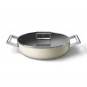 Плитка тенджера с капак Smeg DPF2812CRM, 28 см, 4.3 л, Керамично незалепващо покритие, Фурна до 250C, Без PFAS, Индукция, Крема