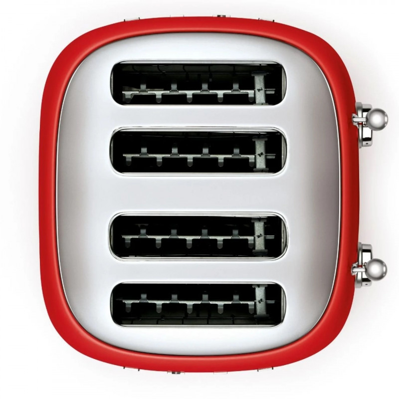 Тостер за хляб SMEG 50's Style TSF03RDEU, 2000W, 4 филии, 6 нива, Тавичка за трохи, Вграден кабел, Неръждаема стомана, Червен