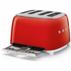 Тостер за хляб SMEG 50's Style TSF03RDEU, 2000W, 4 филии, 6 нива, Тавичка за трохи, Вграден кабел, Неръждаема стомана, Червен