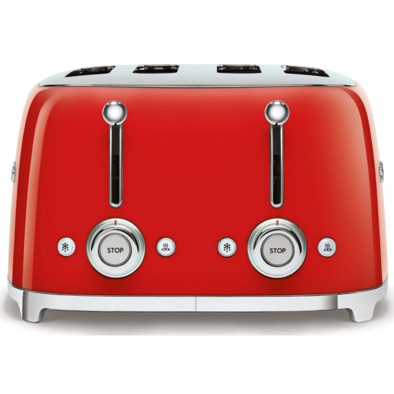 Тостер за хляб SMEG 50's Style TSF03RDEU, 2000W, 4 филии, 6 нива, Тавичка за трохи, Вграден кабел, Неръждаема стомана, Червен