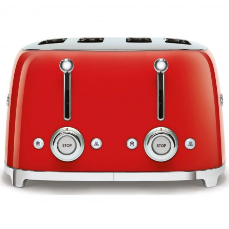 Тостер за хляб SMEG 50's Style TSF03RDEU, 2000W, 4 филии, 6 нива, Тавичка за трохи, Вграден кабел, Неръждаема стомана, Червен