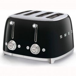 Тостер за хляб SMEG 50's Style TSF03BLEU, 2000W, 4 филии, 6 нива, Тавичка за трохи, Вграден кабел, Неръждаема стомана, Черен