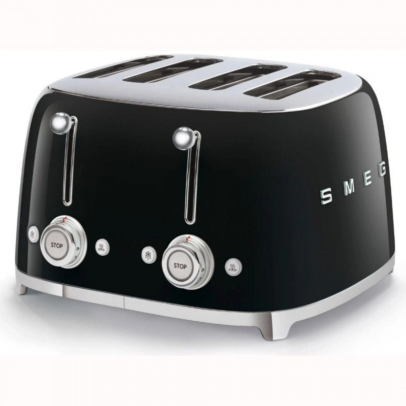 Тостер за хляб SMEG 50's Style TSF03BLEU, 2000W, 4 филии, 6 нива, Тавичка за трохи, Вграден кабел, Неръждаема стомана, Черен